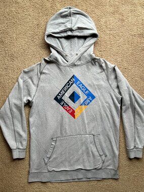 American Eagle Sweatshirt Mens XL Tall Grey Hoodie Pullover Logo Spellout